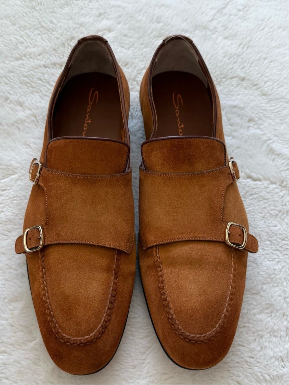 Santoni double buckle men suede loafers size 10UK/11US